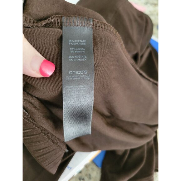 Chicos Women Brown Traveler Pants size Large 2 travel slinky elastic waist - Picture 6 of 6